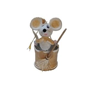 Vintage Mid-Century Christmas Ornament Flocked Mouse in Mop Bucket Kitschy Cute